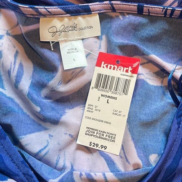 NWT Jaclyn Smith Womens Floral Cold Shoulder Dress Blue - Picture 8 of 9